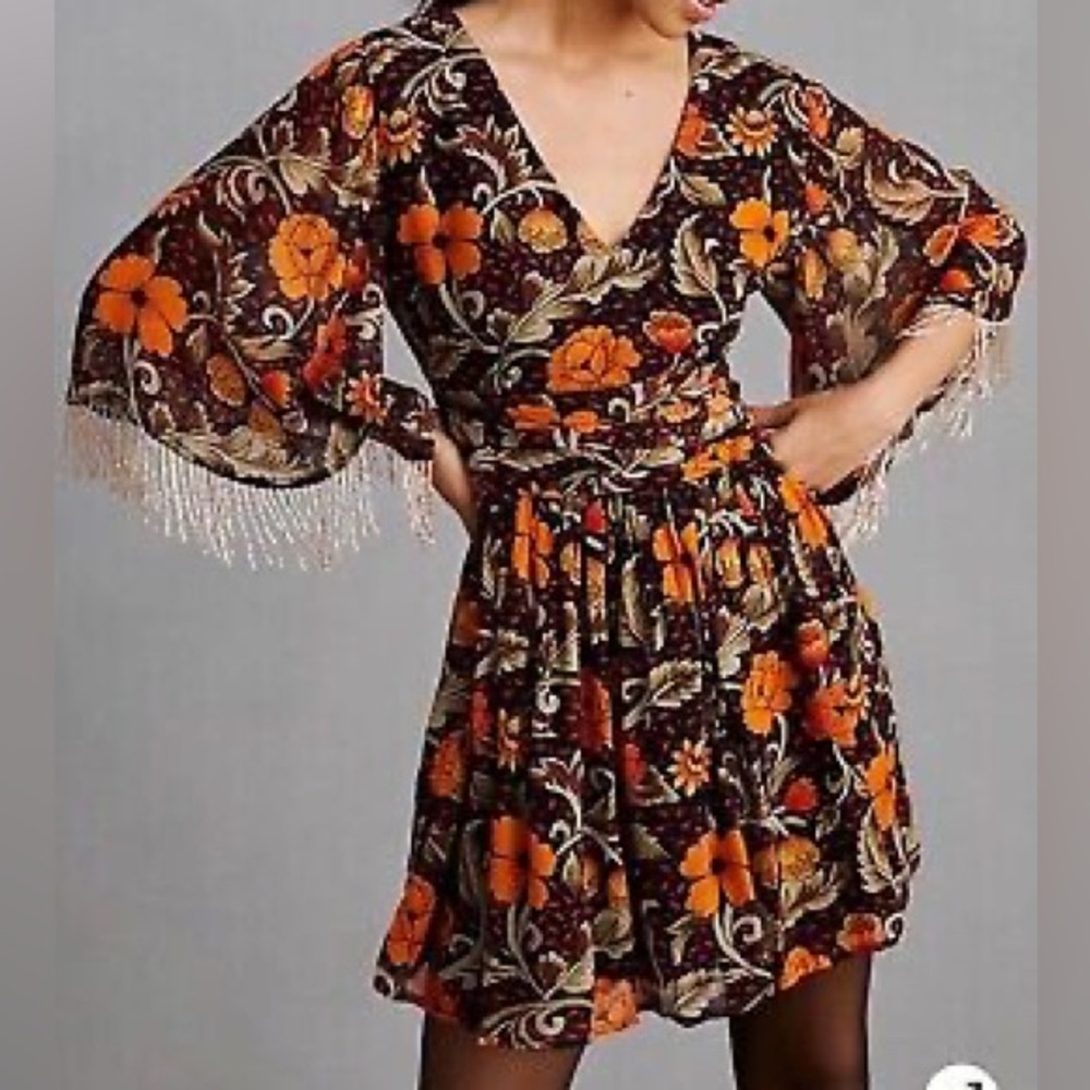 Floral V-Neck Dress with Bell Sleeves